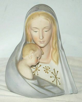 Vintage Religious Bisque Figurine Statue Virgin Mother Mary And Baby Jesus