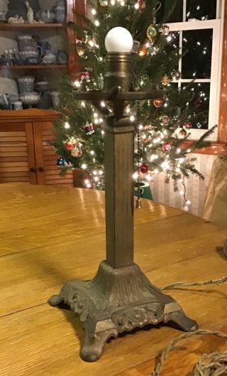 Antique Table Lamp Base Arts & Crafts Bronzed Cast Iron 14” Pull Chain 4” Fitter