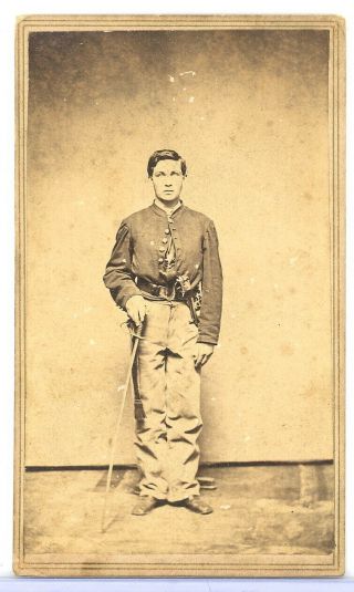 Cdv Photograph Double Armed Civil War Soldier 7th Cavalry Pa In Columbia Tn