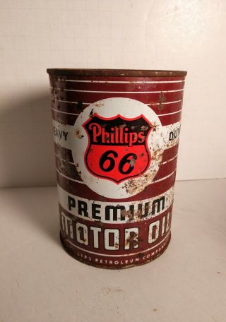 Vintage Phillips 66 Premium Motor Oil One Quart Metal Oil Can