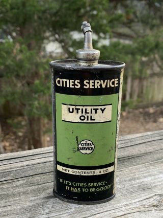 Vintage Cities Service Lead Top Utility Oiler 4 Oz Metal Oil Can Gas Sign - Empty