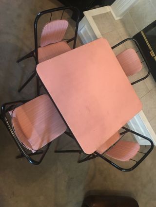Vtg Shott Padded Folding Chairs & Card Table - Set Mcm Pink