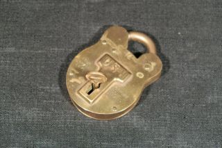 Vintage Us Navy Brass Lock Jas Morgan & Sons Boston Usn W/ Key No.  14