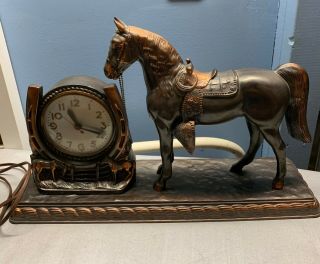 Vintage Old Brass / Copper Horse With Mantle Clock (electric) Sessions Clock