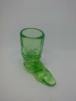Vintage Fenton Depression Green Glass Boot Trinket 2 3/4 Inches Tall Euc