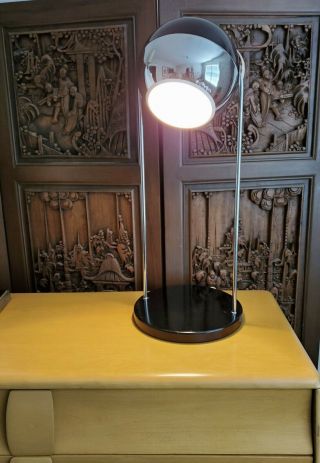 Vintage Mid Century Modern Black,  Chrome Eyeball Atomic Desk Table Lamp Light