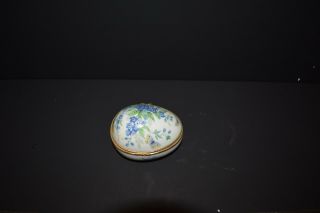 Limoges France Vintage Hinged,  Egg Shaped Trinket Box - Blue Floral With Gold Tr