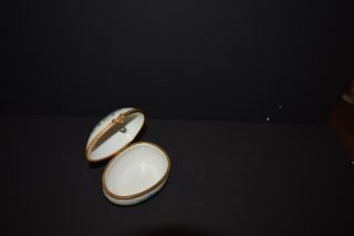 Limoges France Vintage Hinged,  Egg Shaped Trinket Box - Blue Floral with Gold Tr 2