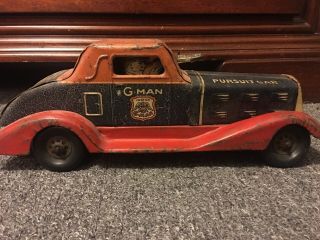 Vintage G - Man Marx Wind Up Tin Toy Pursuit Car 1930s Rare