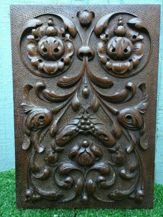 Stunning 19thc Wooden Mahogany Panel With Intricate Relief Carvings C1880s