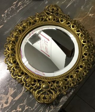 Vintage Victorian Beval Glass Mirror Brass Metal