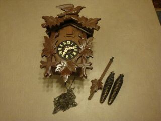 Vintage Germany Black Forest Carved Wood Cuckoo Clock For Parts/repair