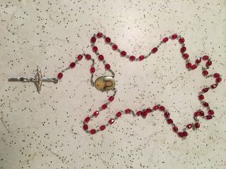 Gorgeous Vintage Red Faceted Crystal Bead Catholic Rosary With Double Side Medal