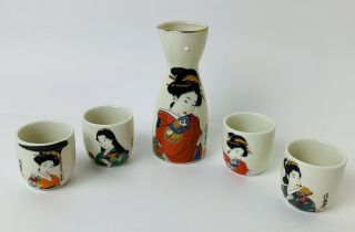 VINTAGE JAPANESE Porcelain SAKE SET,  Made in JAPAN,  Box Geisha 2