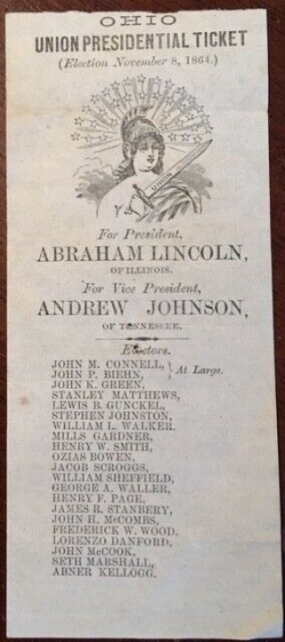 1864 Civil War Abraham Lincoln Darke Co. ,  Ohio,  Presidential Ballot 7