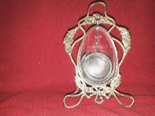 Antique Pocket Watch Holder Brass With Tear Drop Beveled Glass Cover