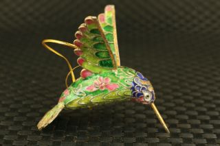 Lovely Old Cloisonne Hand Painting Hummingbird Flower Pendant Netsuke Statue