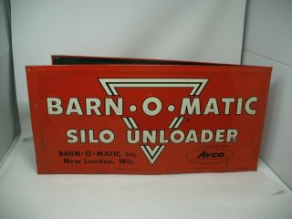 Vintage Barn O Matic Embossed Tin Farm Sign Silo Unloader London Wi 2 - Sided