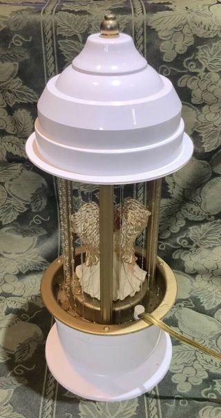 Vintage Mineral Table Top Oil Rain Lamp,  Angel Playing Mandolin Euc