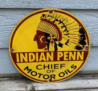 Vintage Indian Penn Gasoline Porcelain Sign Gas Station Motor Oil