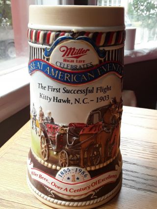 1855 1986 Miller High Life Kitty Hawk First Successful Flight Beer Stein Mug