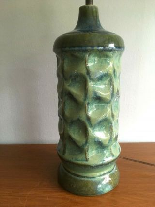 Vtg Midcentury Modern Olive Green Blue Drip Glaze Art Pottery Ceramic Table Lamp