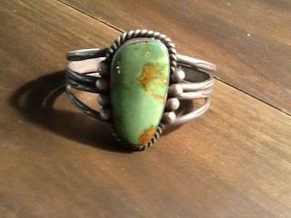 Vtg Native American Green Turquoise Sterling Silver Bracelet