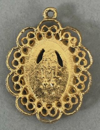 VINTAGE YELLOW GOLD TONE VIRGIN MARY MIRACULOUS RELIGIOUS MEDAL CHARM NO.  2 2