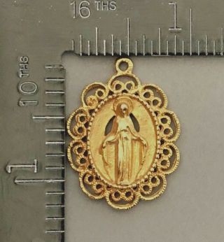 VINTAGE YELLOW GOLD TONE VIRGIN MARY MIRACULOUS RELIGIOUS MEDAL CHARM NO.  2 3