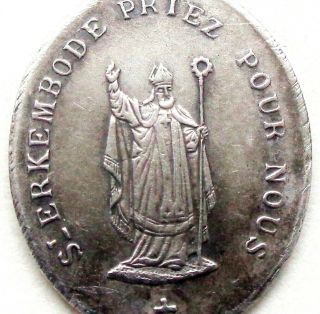 Saint Erkembode & Miraculous Virgin Mary - Rare Antique Silver Medal Pendant