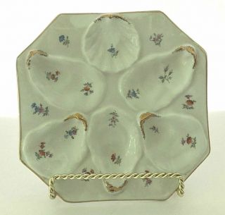 Antique Porcelain 8 Sided Floral With Gold Trim Oyster Plate