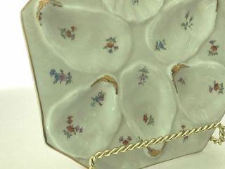 Antique Porcelain 8 Sided Floral With Gold Trim Oyster Plate 2