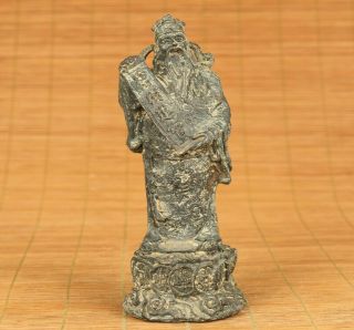Rare Chinese Old Bronze Hand Carved Money God Statue Figure Netsuke