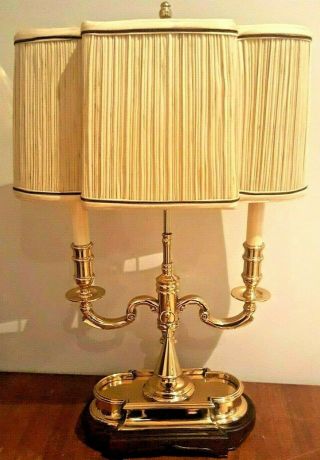 Vintage Heavy Brass French Bouillotte Candelabra Desk Lamp W/ Candle Snuffer