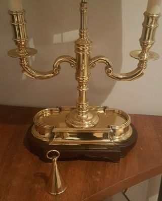 VINTAGE Heavy Brass FRENCH BOUILLOTTE Candelabra DESK LAMP w/ Candle Snuffer 3