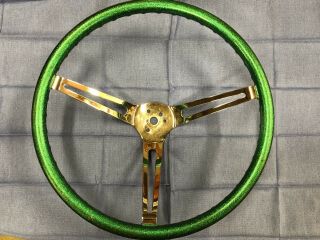 Vintage Green Grant Metalflake Finger Grip Steering Wheel,  Gasser,  Hot Rod,