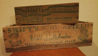 2 Vintage Wooden American Cheese Boxes Kraft 2 Lb And Swift 