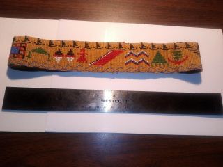 Vintage Native American Indian Beaded Headband With Leather Suede Liner
