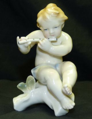 Karl Ens Germany Porcelain Putti Cherub Musician w/ Flute Figurine Volkstedt 3