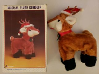 Vtg Christmas Around The World Musical Plush Reindeer Rudolph Box