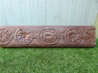 16th C Wooden Oak Carved Panel With Tudor Roses & Other Carvings C1590s