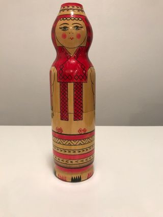 Matryoshka Nesting Doll Style Hand Painted Wooden Bottle Holder Ussr 13”