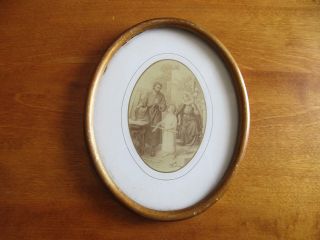 Vintage Framed Print Of The Holy Family,  Jesus,  Mary & Joseph In Oval Frame