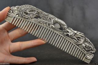 Chinese Rare Collectibles Old Handwork Tibet Silver Dragon And Phoenix Comb
