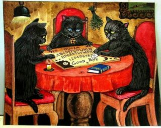 Ooak Halloween Ryta Black Cat Ouiga Board Vintage Style Art Haunted Hp