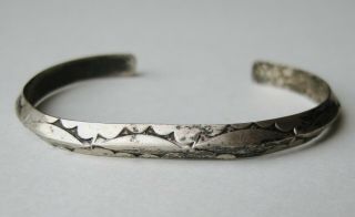 Vintage Native American Navajo Indian Sterling Silver Stamped Thin Cuff Bracelet