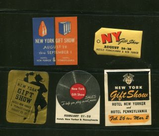 Vintage Poster Stamp Label Set Of 5 Hotel Yorker & Pennsylvania Gift Show Ny