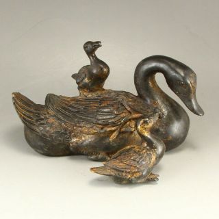 Vintage Chinese Gilt Gold Bronze Ducks Statue
