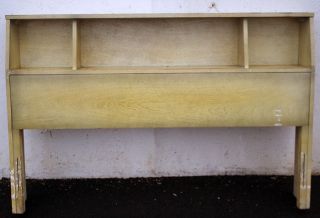 Vintage Blonde Mahogany Wood Wooden Full Bed Frame Utility Head Board Headboard 2
