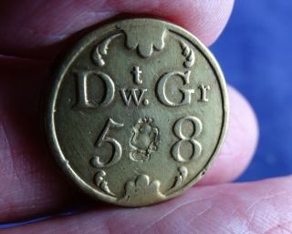 Lovely Antique Brass 1 Guinea Coin Weight Withers 1948 (d) With Ewer Mark